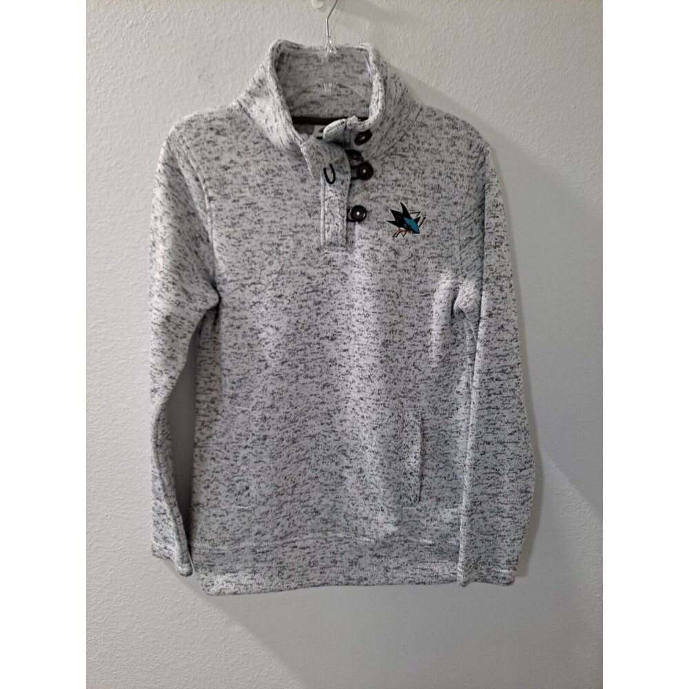 NHL San Jose Sharks Youth Gray Fleece Henley Sweatshirt Pockets Stylish, Small